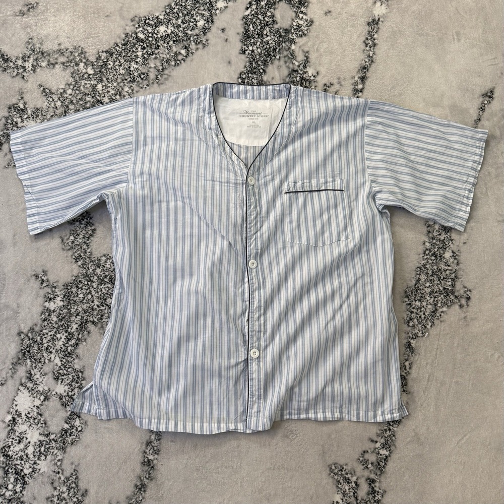 The Vermont Country Store Womens Size XL Blue White Striped Cotton Pajama Top